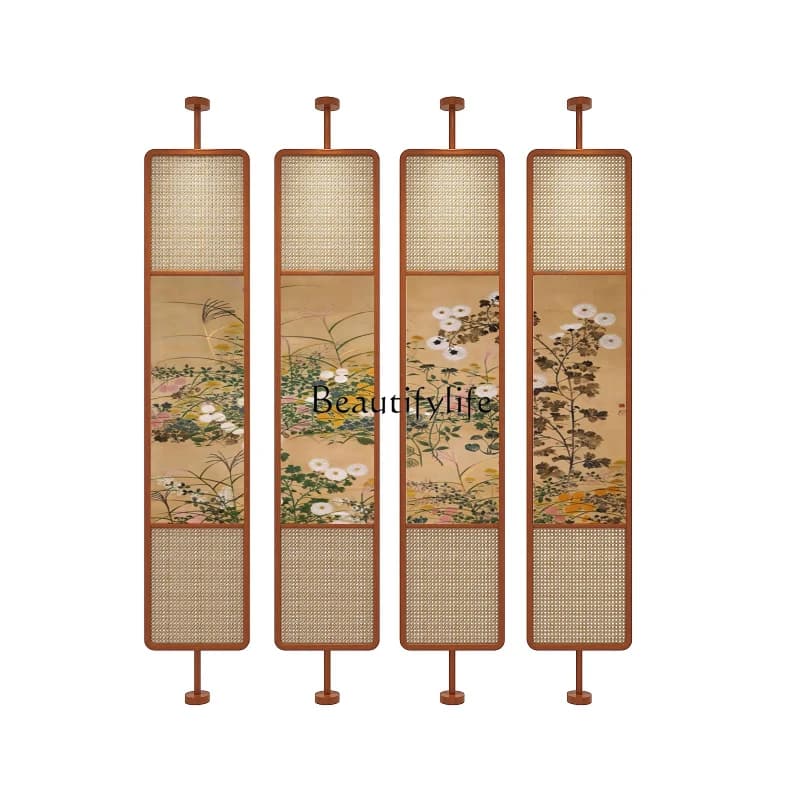 4Medieval simple screen partition solid wood rotatable living room home rattan entrance