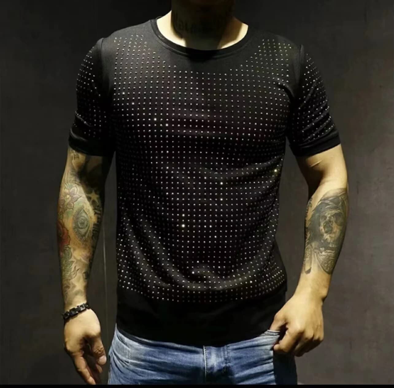 S-5XL Hot Drill Men's Designer T Shirt Mens Graphic Rhinestones T-Shirt Cotton Diamonds Fashion High Quality Tops Tees