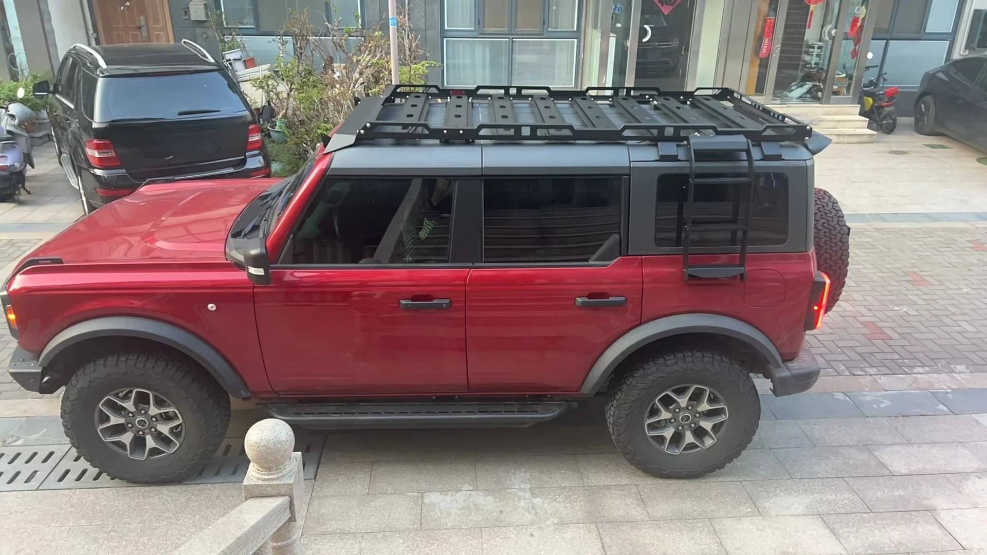 Black Aluminum Roof Rail Rack Roof Frame Rack + Ladder Bar Cargo Carrier Crossbar Fits 2021 2022 2023