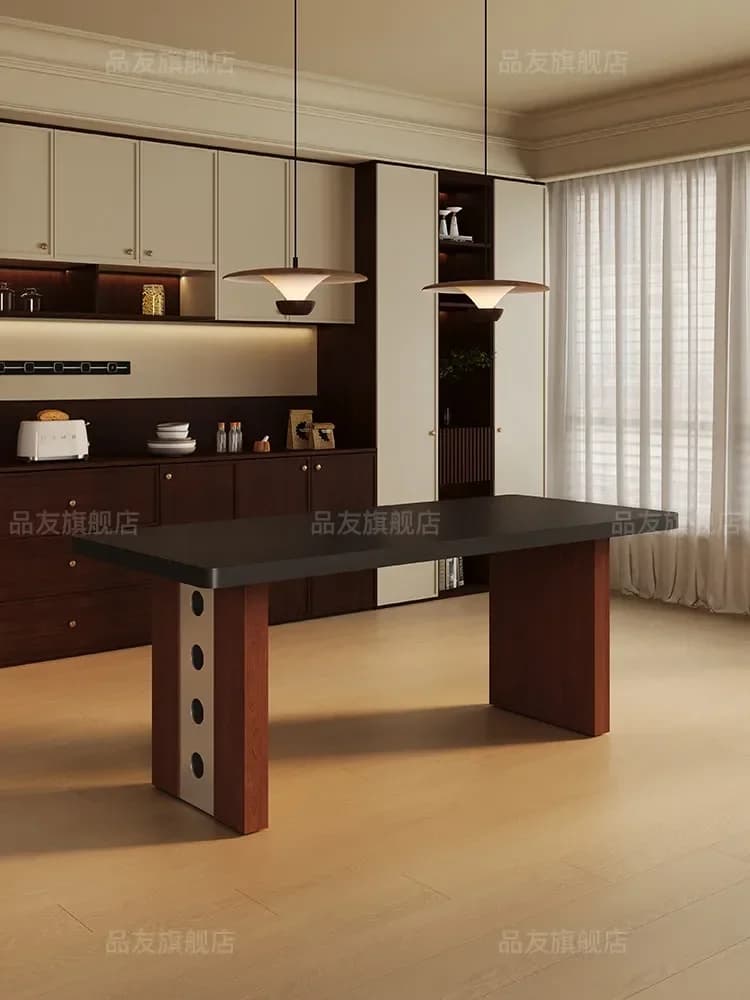 Medieval Rock Slab Dining Table And Chair Combination Household Light Luxury Retro Style Rectangular Dining TableX8