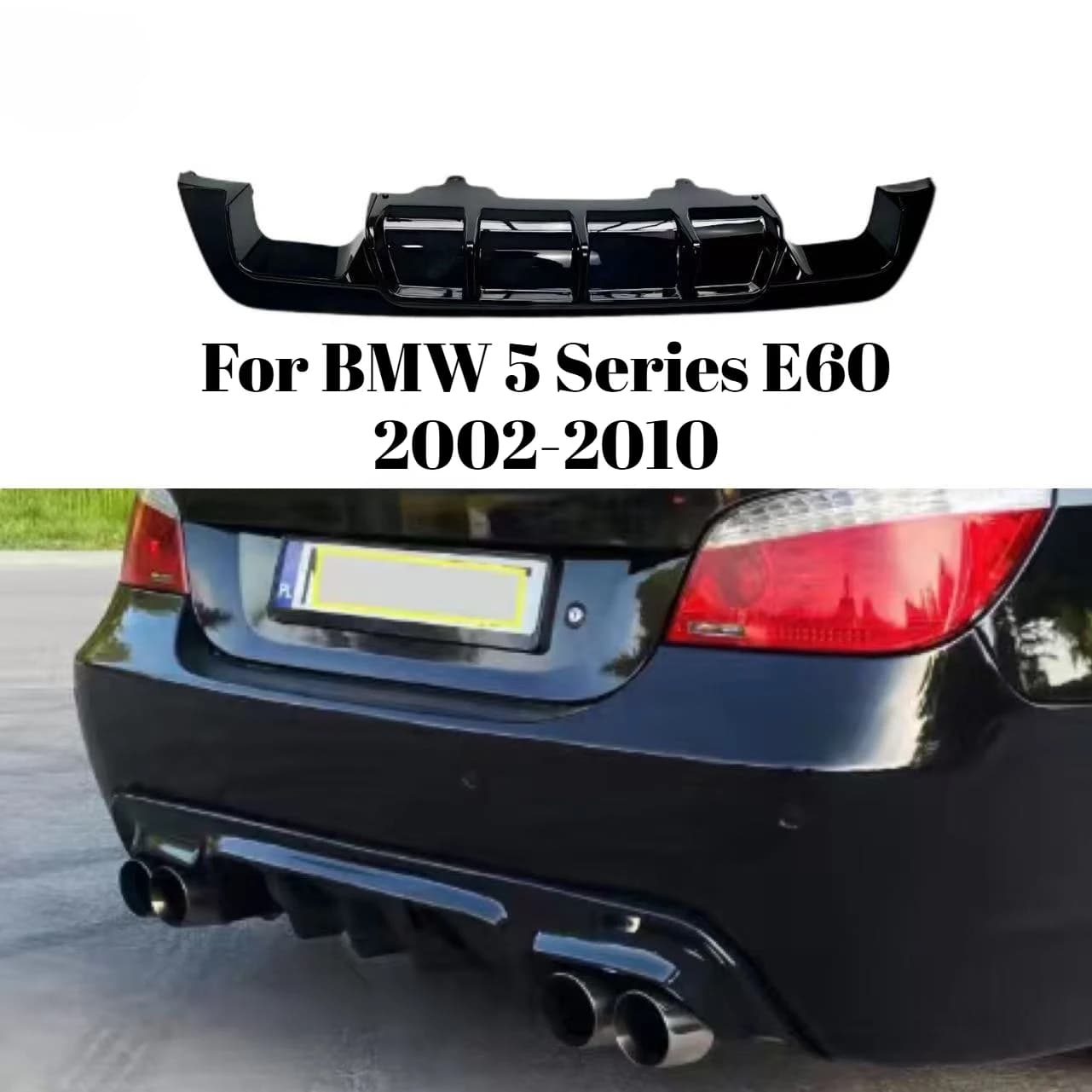 Rear Diffuser For BMW 5 Series E60 2002-2010 Dual Outlet No Drill Installation Glossy Black Car Upgrade Kit Exterior Trim Kits
