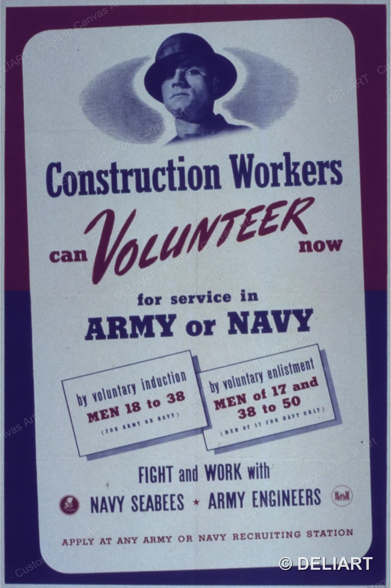 Construction Workers Can Volunteer Now for Service in Vintage WWII Propaganda Canvas Wall Art Poster Print Home Decor Unframed