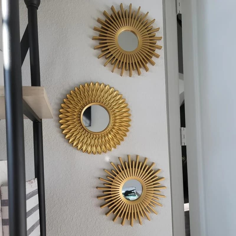 3pcs Gold Mirrors for Wall Decor Home Bedroom Bathroom Hanging Ornament Art Crafts Supplies Golden Sunflower Decorative Mirror