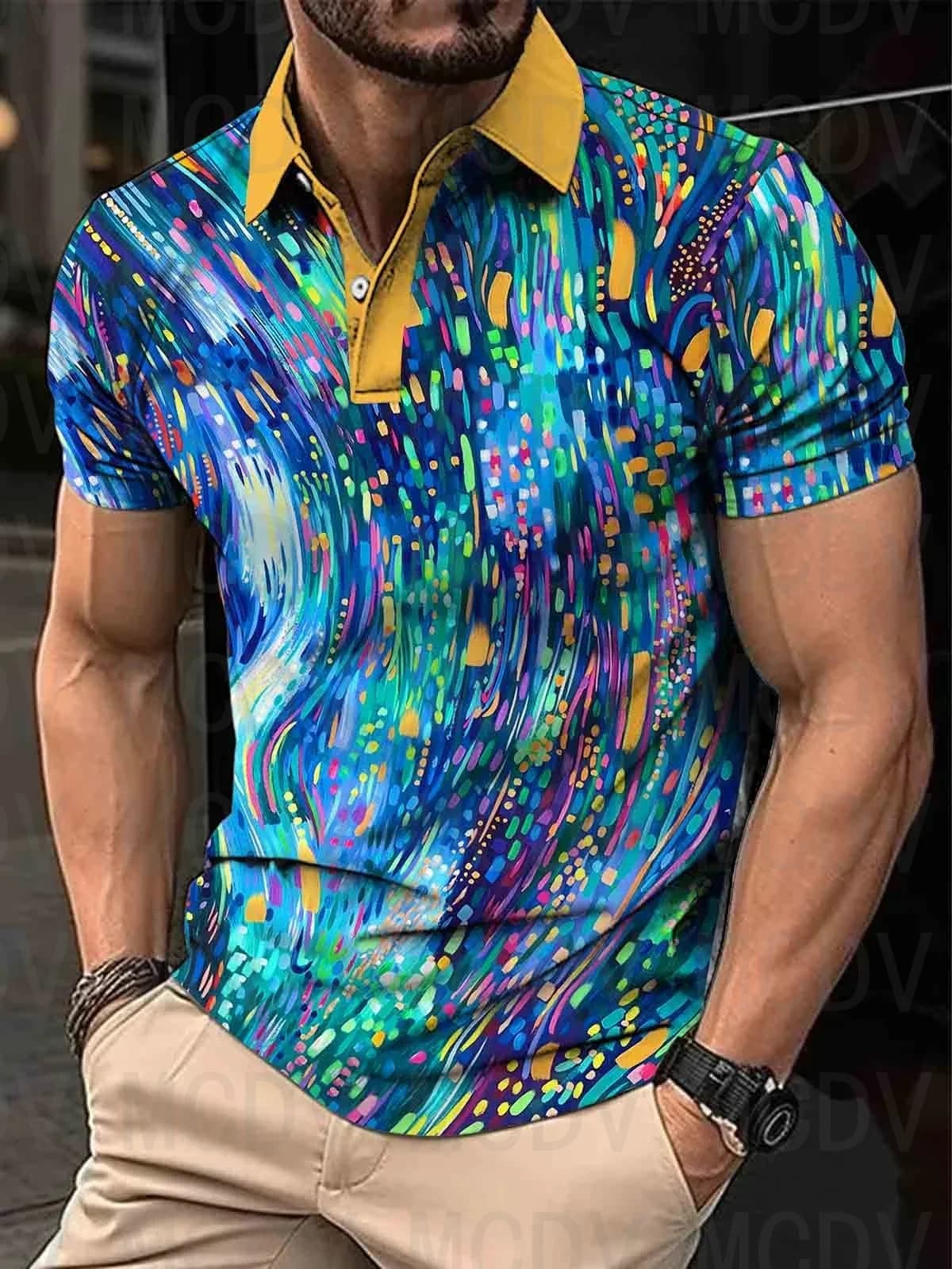 Men's Geometry Art Casual Print Polo Shirt 3D Printed Short Sleeved  Shirts