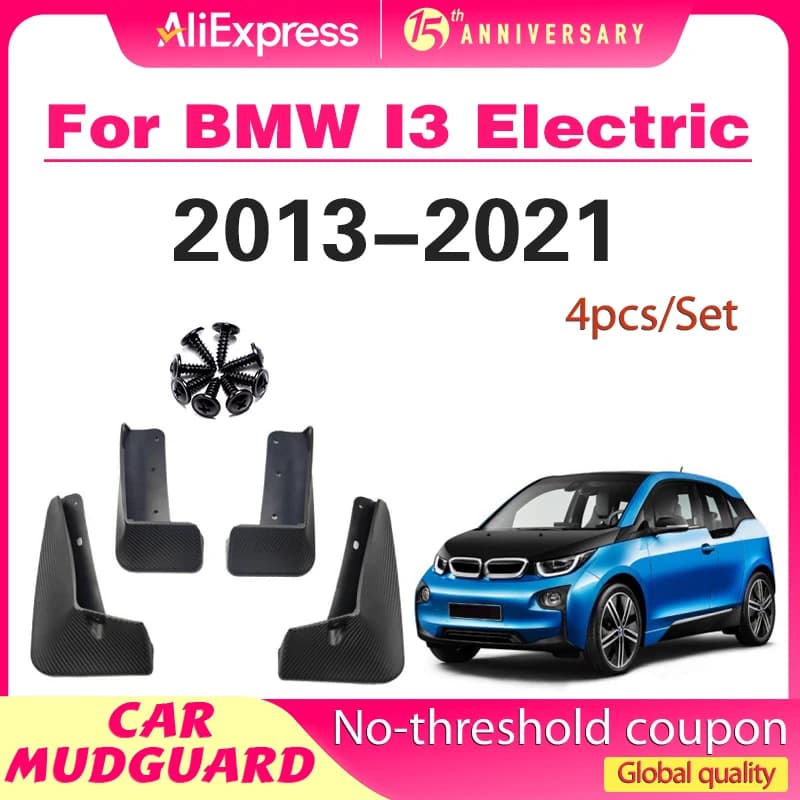 Mud Flaps Splash Guards For BMW I3 Electric 2013-2021 Carbon Fiber Effect Mudguard Mudflap With Tow Strap Car Accessories