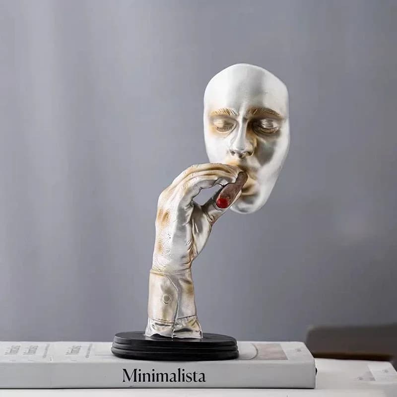 Retro Smoker Figurine Mediator Abstract Sculpture Creative Man Smoking Cigar Statue Resin Home Office Decoration Gift