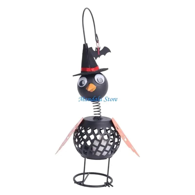 U2JC Gothic Metal Crow Figurine LED Lantern Halloween Entryway Decoration