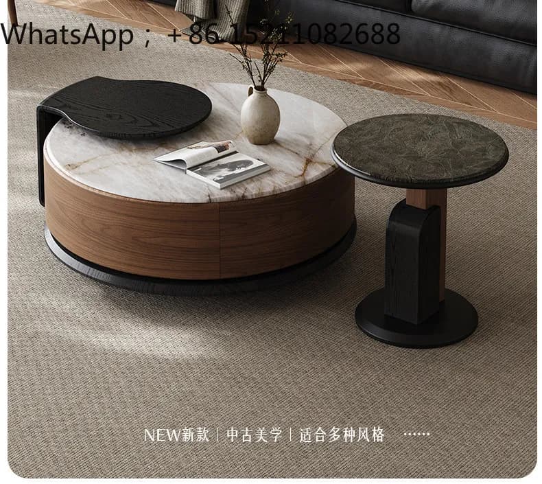 SCY small apartment coffee table combination rotatable antique small table living room household round tea table