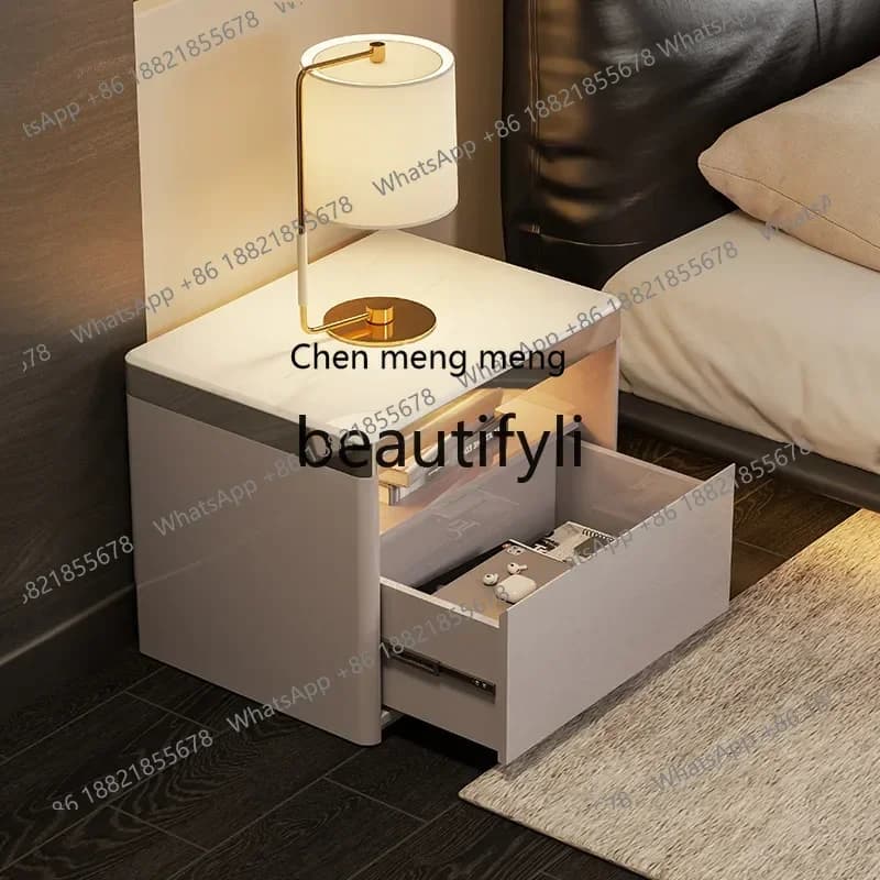 2003Italian Style Marble Bedside Table New Light Luxury High-end Sense Storage Bedside Cabinet