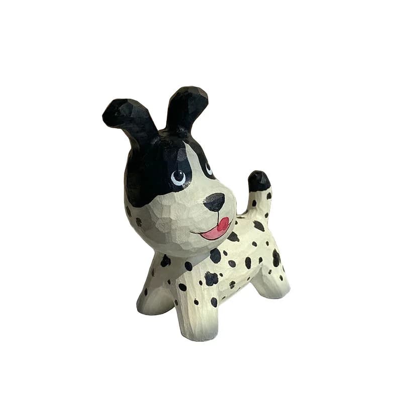 Wooden Dog Figurines Hand-Carved Painted Cute Desktop Decor Wooden Animal Statue Art Collect Animal Lovers Ornament Gift