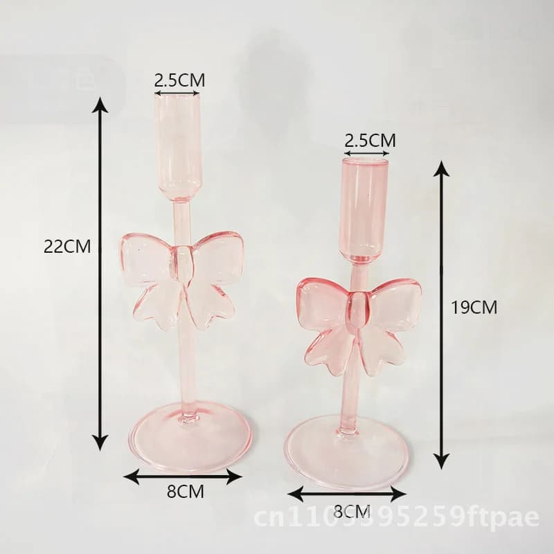 Cute Pink Bow Glass Candlestick Romantic High Color Value Desktop Decoration Festive Ornaments for Engagement Ritual