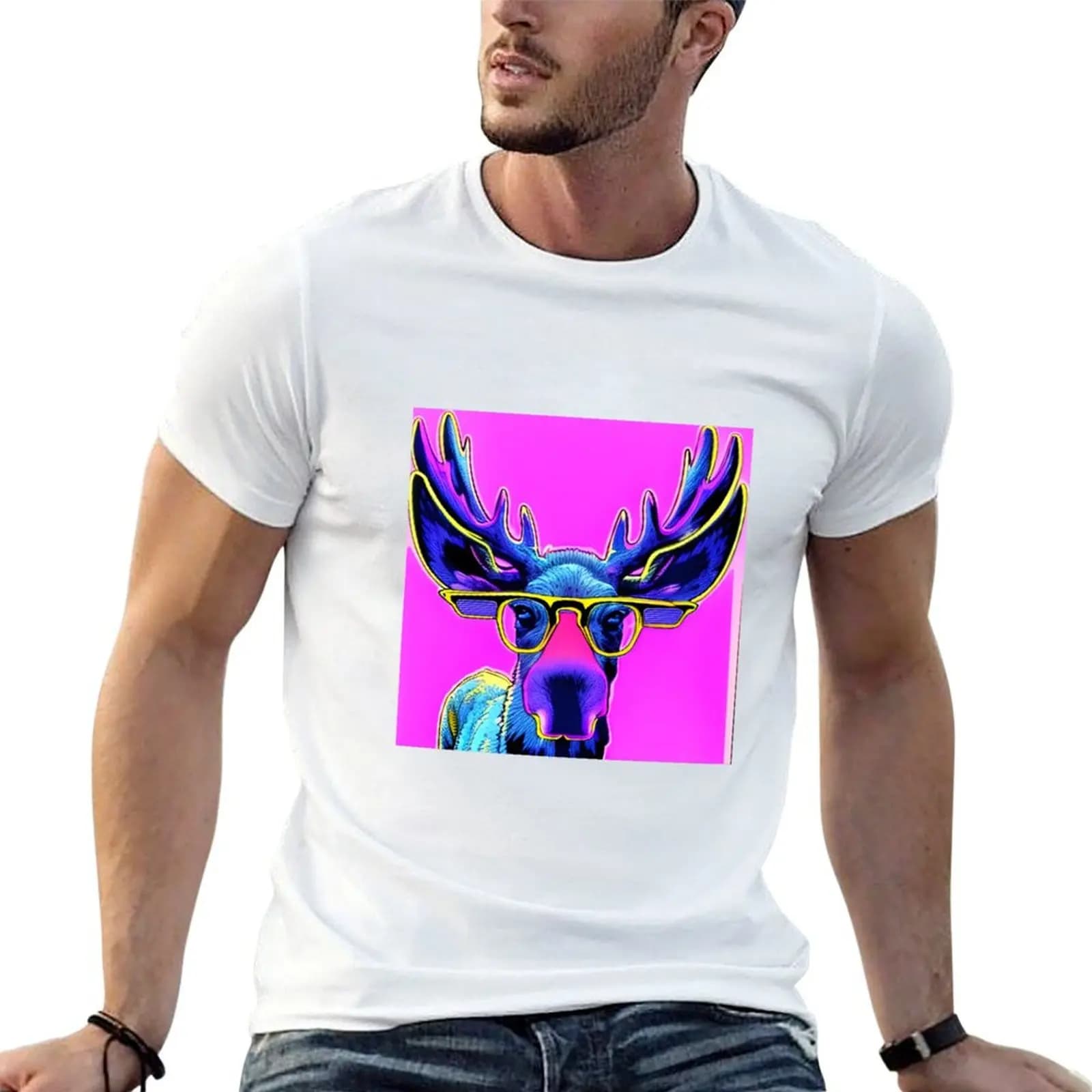 Retro Anime Moose Style T-Shirt Big and Tall Crew Neck Tee