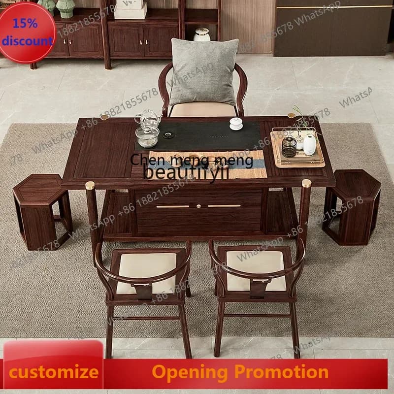 ss7486 New Chinese ebony solid wood tea table and chair combination office coffee table Kung Fu tea table New Light Luxury