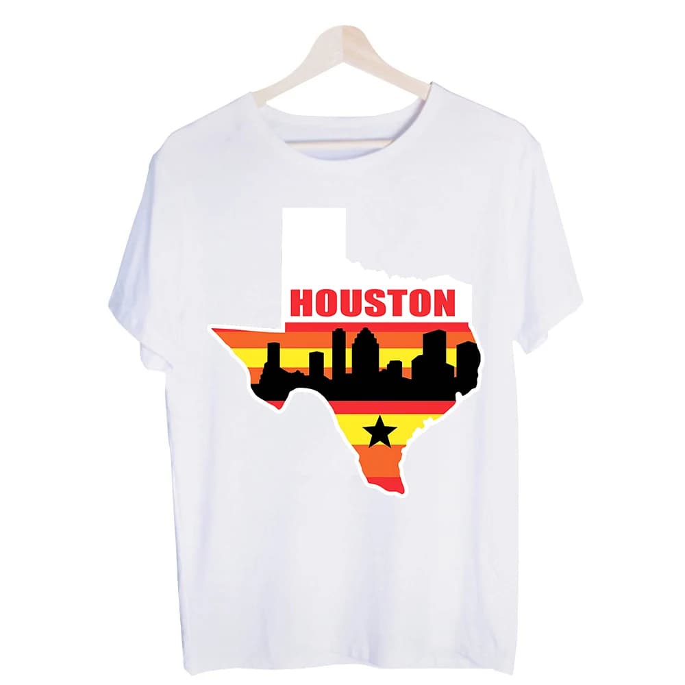 Men's Houston Skyline Texas Graphic Tee, Short Sleeve Crew Neck T-Shirt for Casual Urban Streetwear and Summer Outfits