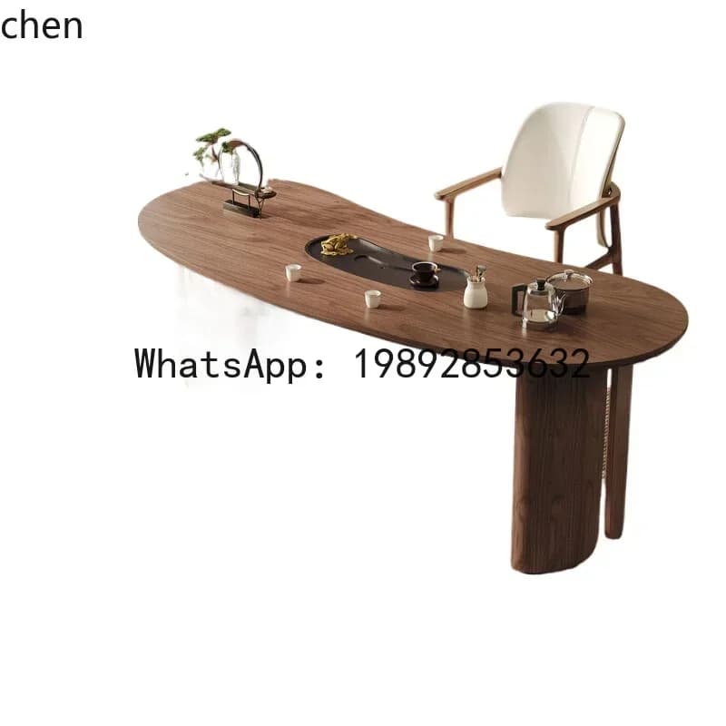 solid wood tea table  tray kettle integrated office high-end tea table balcony tea table