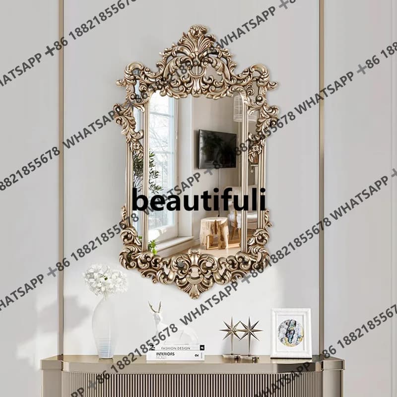 European French retro style carved bathroom mirror bedroom makeup mirror living room wall decoration bathroom mirror
