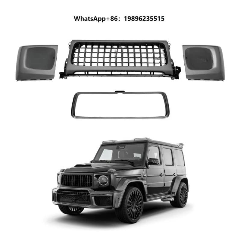 Carbon Fiber Front Grille & Headlight Covers Trim for G63 W464 W465 G800-Sports/Performance Style Autoclave Carbon