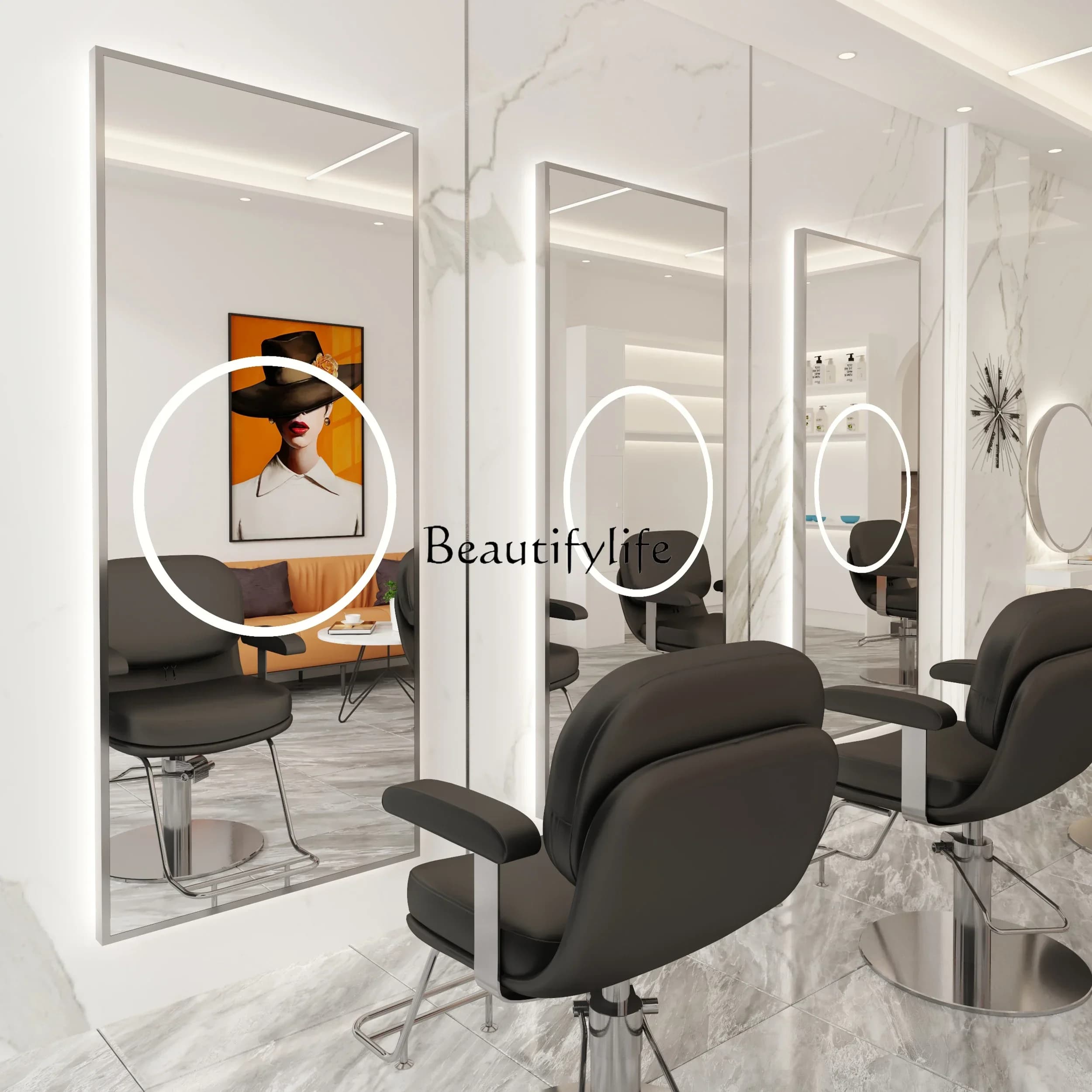 06Barber Shop Dressing Table Hair Salon Mirror Cabinet Suit Single-Sided Wall Hanging
