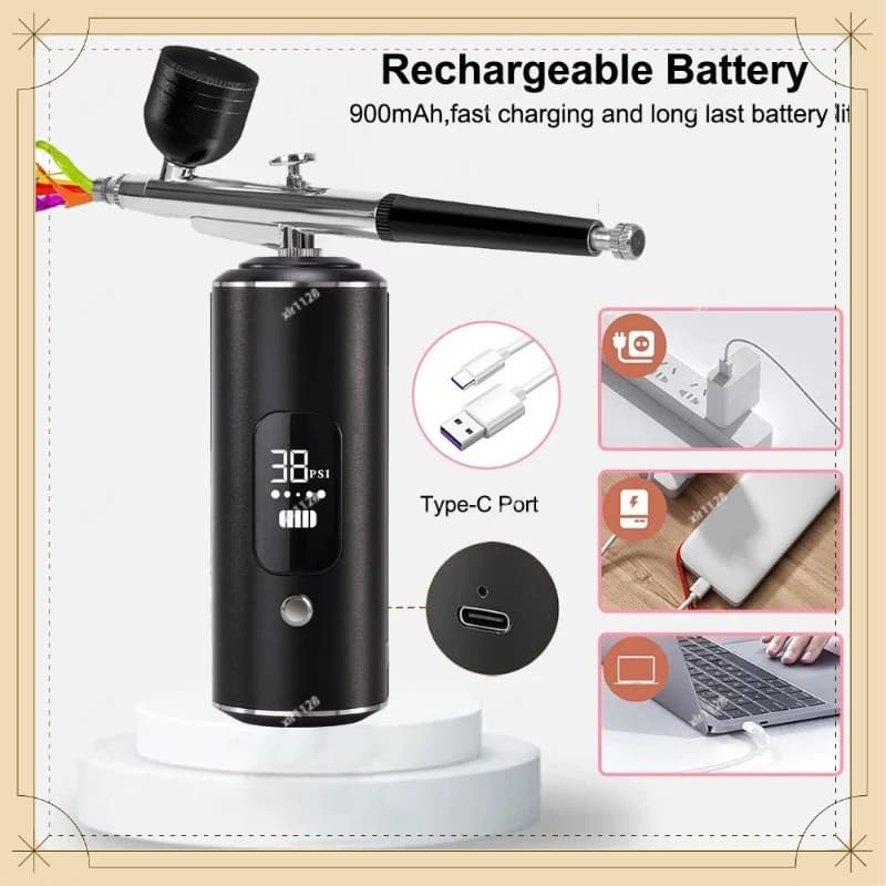 Air Compressor Kit with Electric Spray Gun for Art Painting Coloring Oxygen Injection Tool