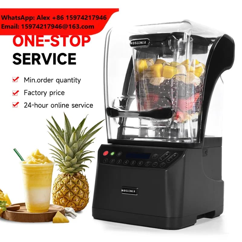 Moseener Commercial Strong Blender 6 Digital Soundproof Food Mixer Stainless Steel Housing Plastic Container UK/US Plug Type