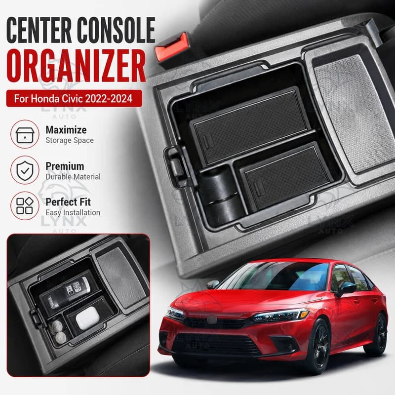 For Honda Civic 2022-2024 Center Console Armrest Storage Box Car Organizer Automotive Accessories Upgrade Parts