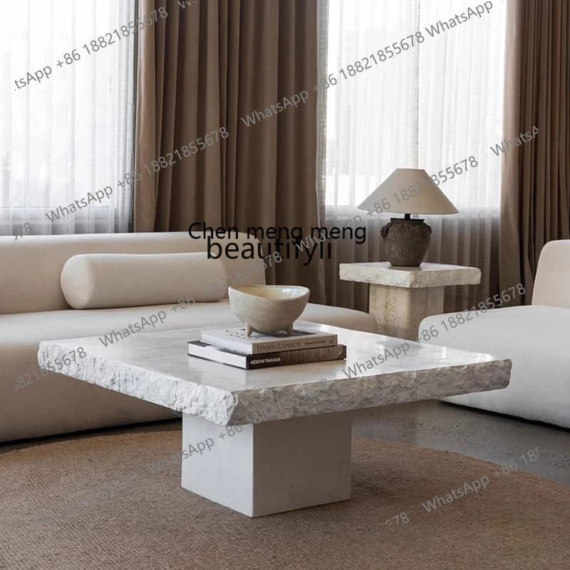 M178 Natural travertine square coffee table designer light luxury living room light luxury marble tea table