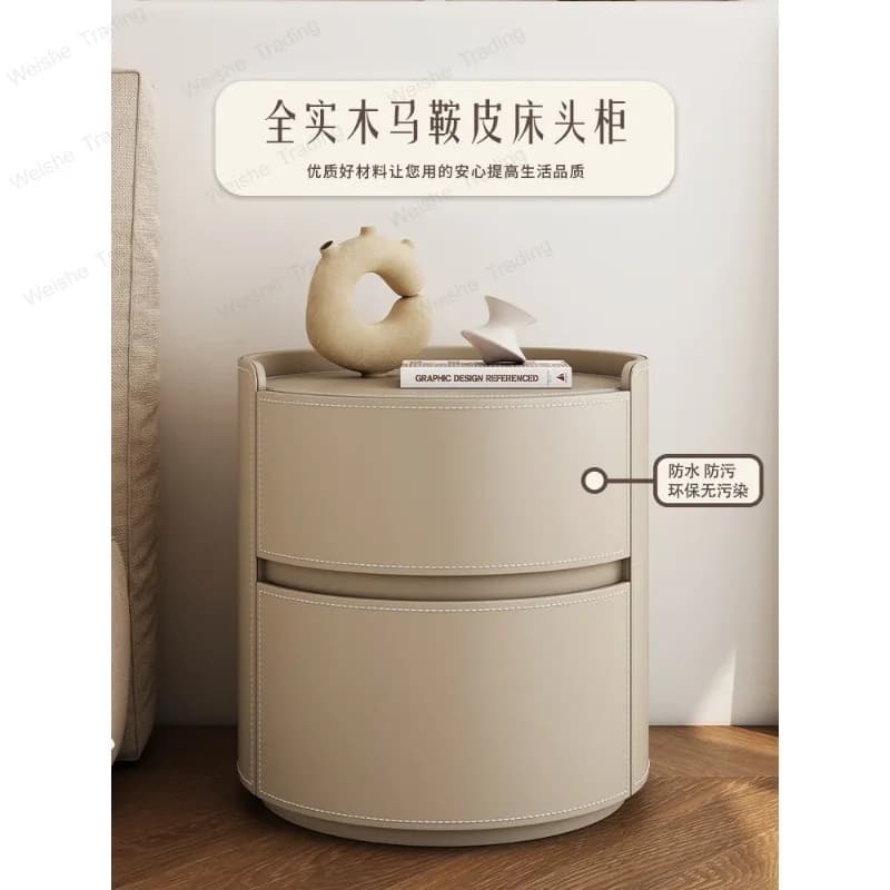 Bedside table khaki cute solid wood master bedroom new light luxury high-end children's round simple modern small bedroom
