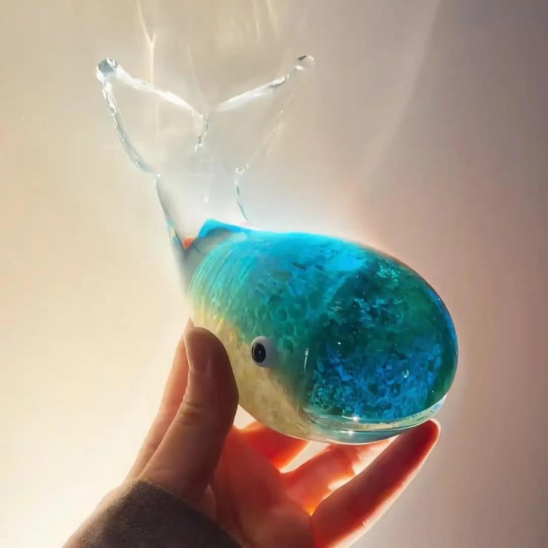 Luminous Glass Whale Figurine Nightlight Sculpture For Table Desk Decor Perfect Birthday Gift For Her And Kids Nautical Accent