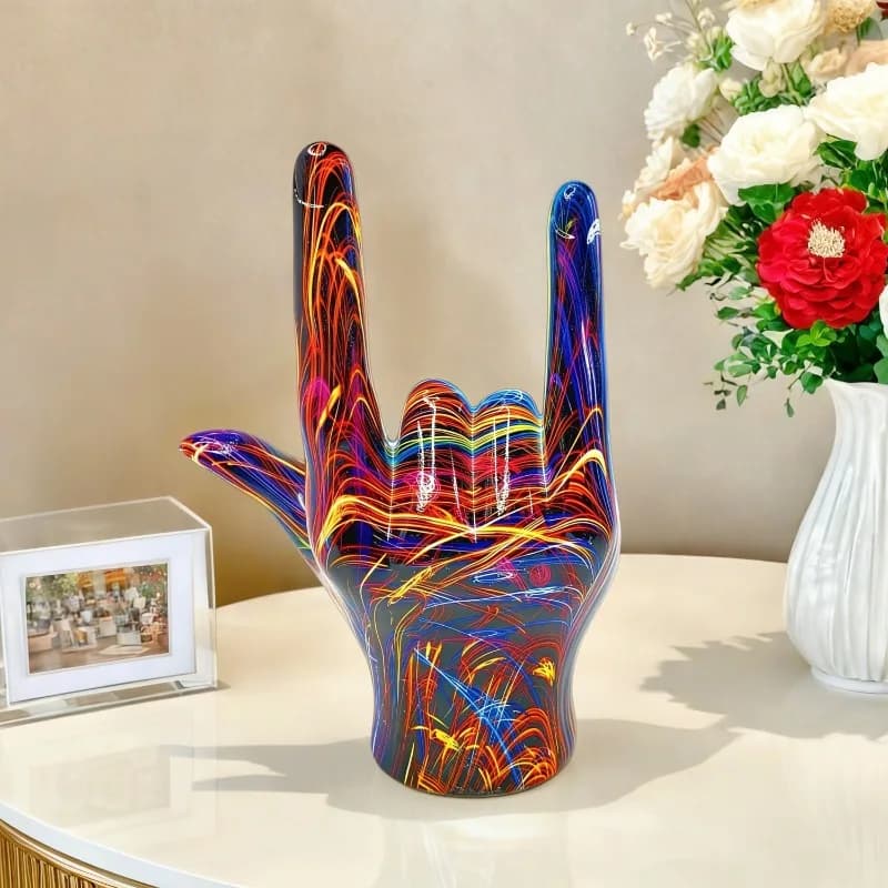 Creative Graffiti Rock Hand Statue Model Gesture Doll Music Band Room Bookshelf Desktop Living Room Decoration Modern Art Pop