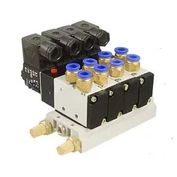 4V210-08 Pneumatic Solenoid Valve DC24V Single Head 2 Position 5 Way Pilot Structure with Base Manual Control 4 Manifolds
