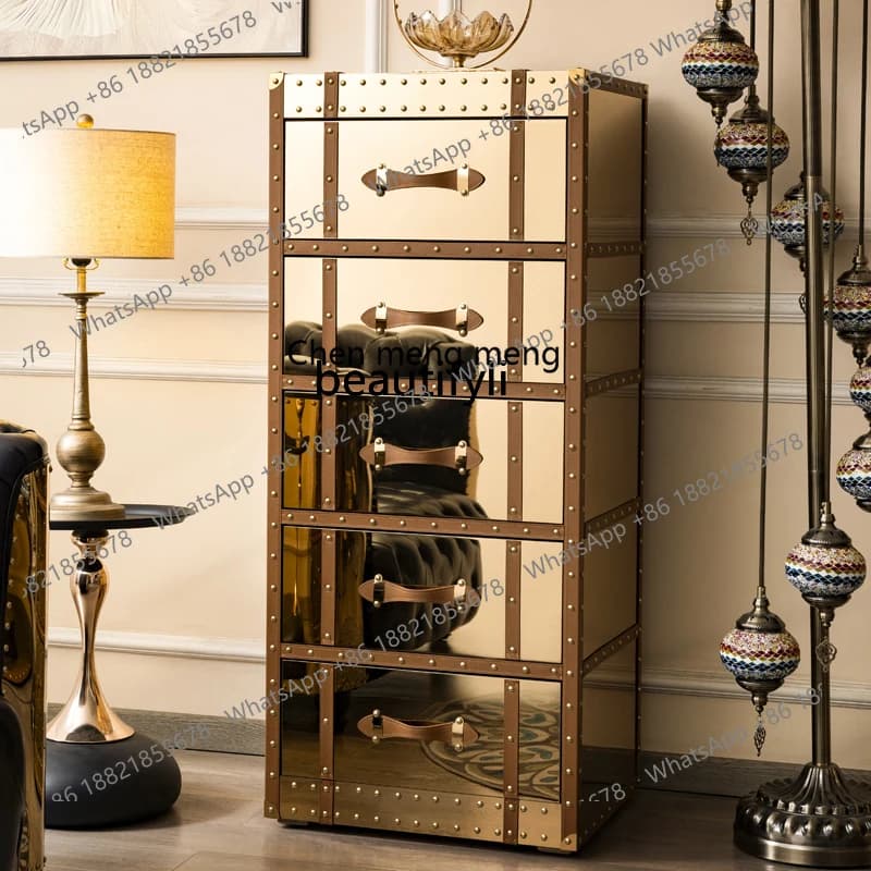 Light luxury gold mirror chest decorative entrance display box storage bookcase