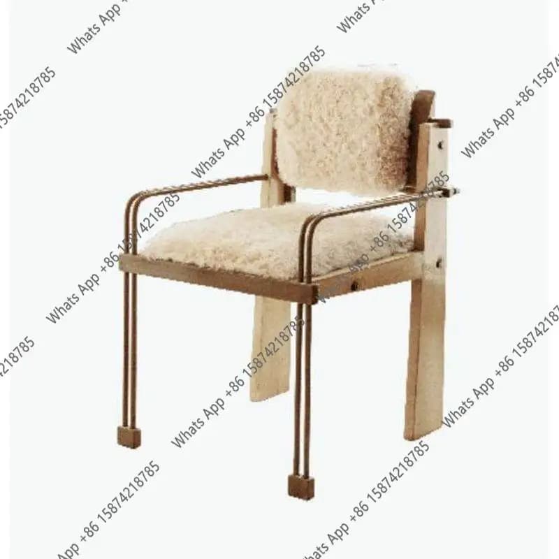 Medieval dining chair household small apartment designer lamb wool makeup retro cream style restaurant high-end chair