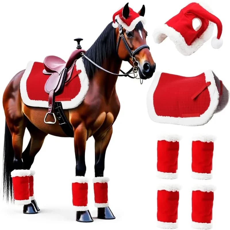 Spot 6-piece set, Christmas horse leg guard, Santa Claus horse hat, multi-functional Christmas saddle pad.