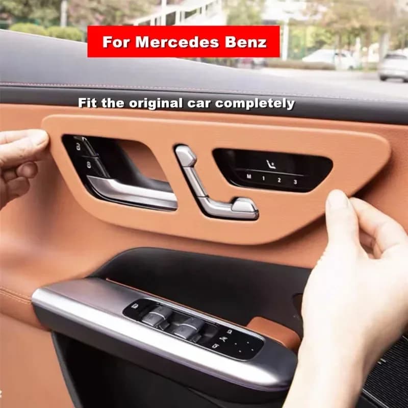Car Door Handle Button Panel Leather Protective Cover Trim For Mercedes Benz C Class W206 GLC X254 2023 2024 2025 Accessories