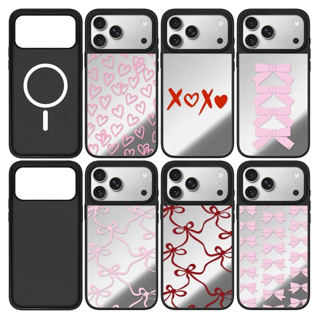 Pink / Red Bow Tie Pattern Mirror Surface Magnetic Phone Case Cover for IPhone 12 13 14 15 16 17 Pro Max Case for IPhone 17 Air