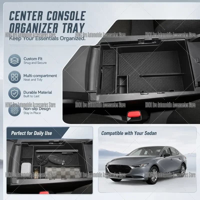 For Mazda 3 BP 2019-2026 Armrest Storage Box Non-slip Organizer Console Tray Interior Accessories Auto Center Compartment