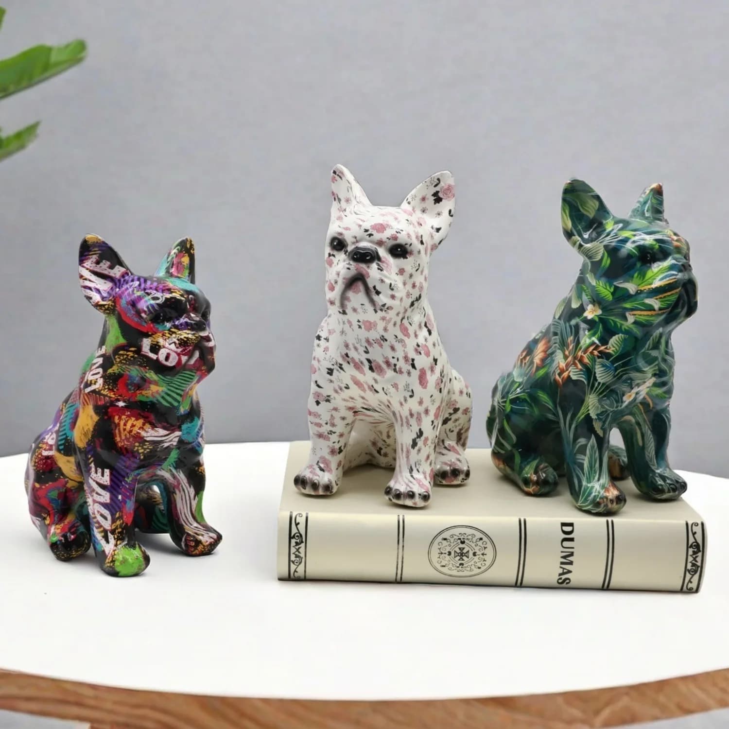 Graffiti Colored French Bulldog Statue Cartoon Dog Figurine Handicraft Indoor Desktop Home Decoration Home Decor