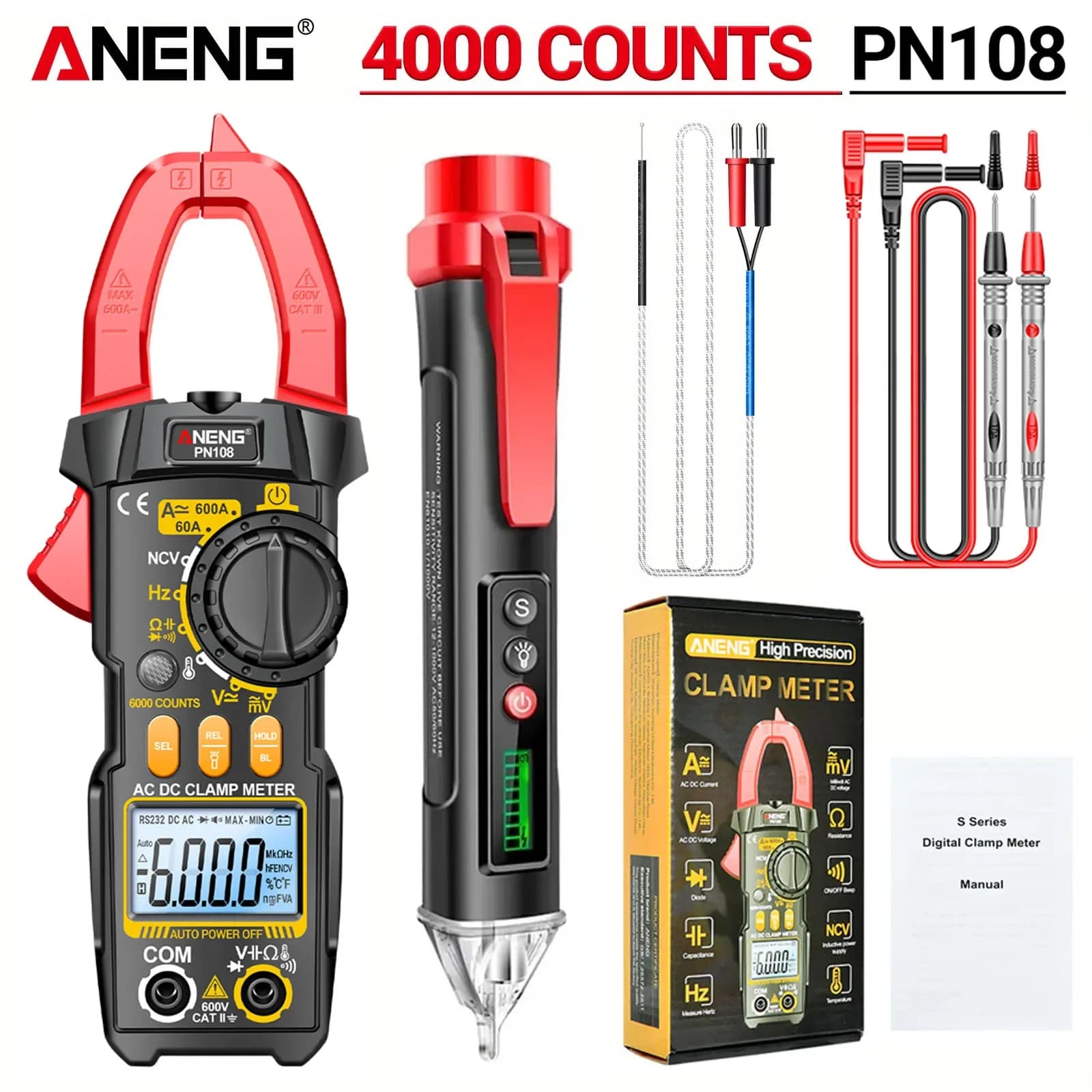 Smart Clamp Meter Digital Multimeter ANENG PN108+VC1010 6000 Counts AC/DC Voltage Current  Resistance Capacitance Test Tools Set