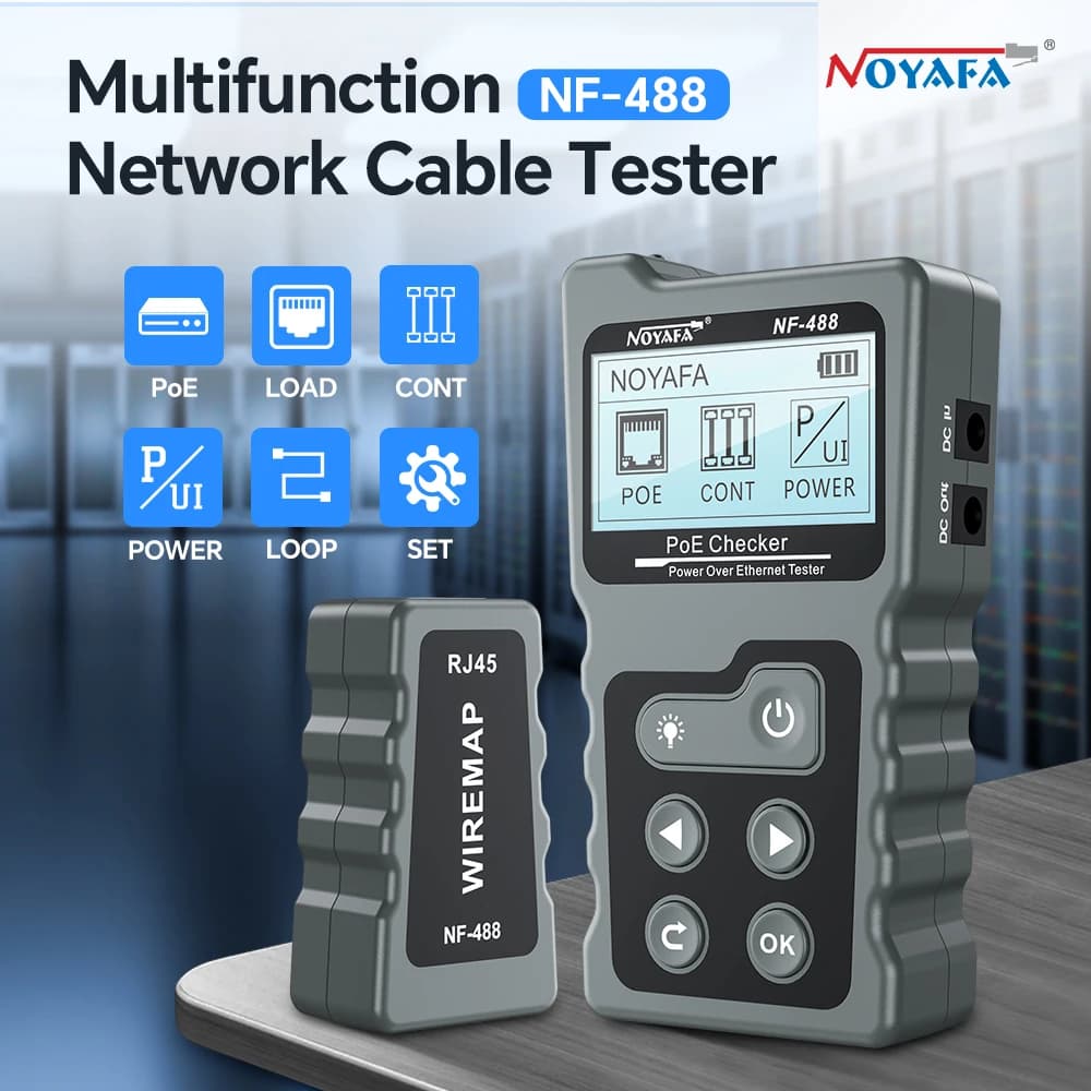 Noyafa LCD Network Cable Tester Lan Test PoE Checker NF-488 Inline PoE Voltage Current Tester With Cable Tracker the Ethernet