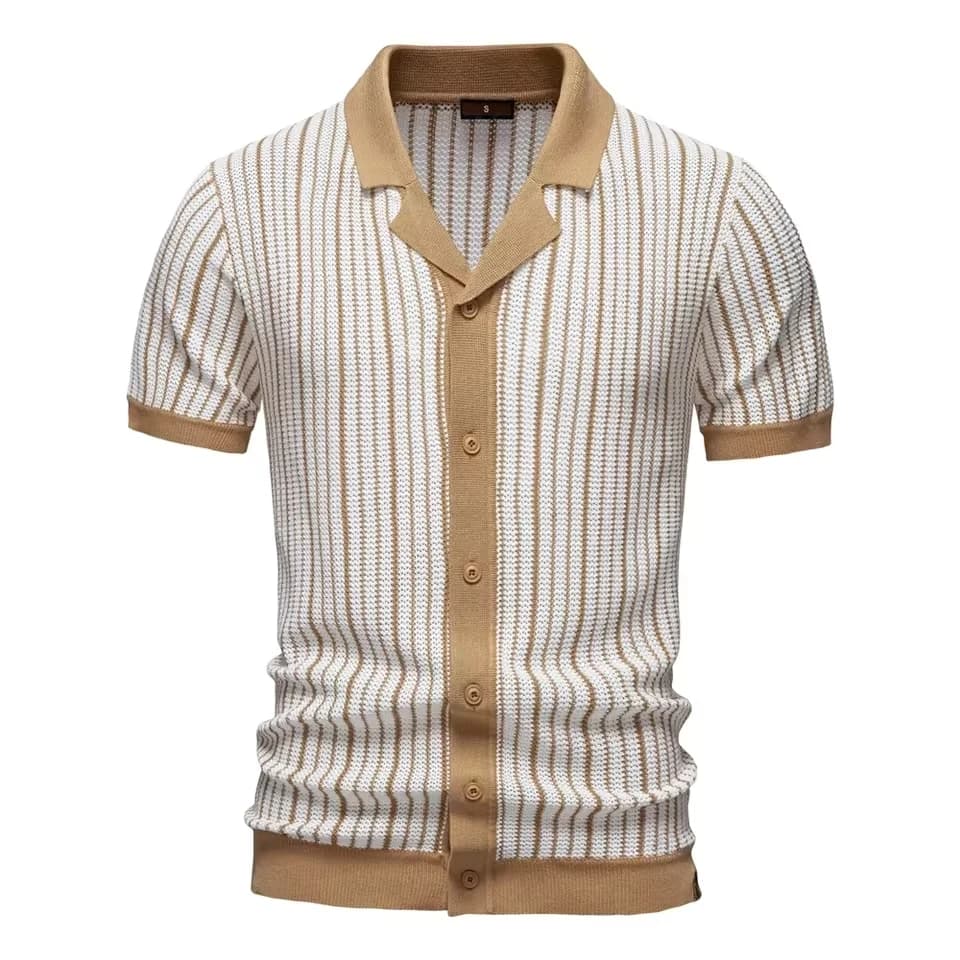 Summer New Luxury Fashion European and American Men's Short Sleeve Knitted Stripe Fashion Business Polo Shirt Men's Top T-shirt