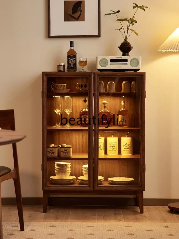 North American black walnut short bookcase Nordic simple bookshelf household wall storage display locker