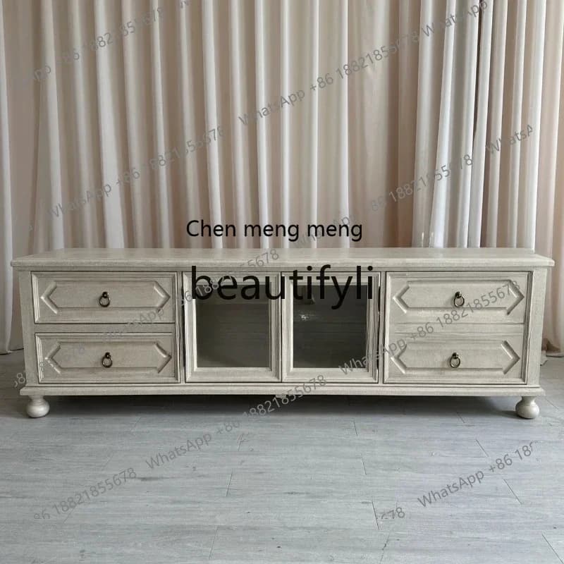 G North American Home TV Cabinet Apartment Living Room American Solid Wood Carving TV Cabinet