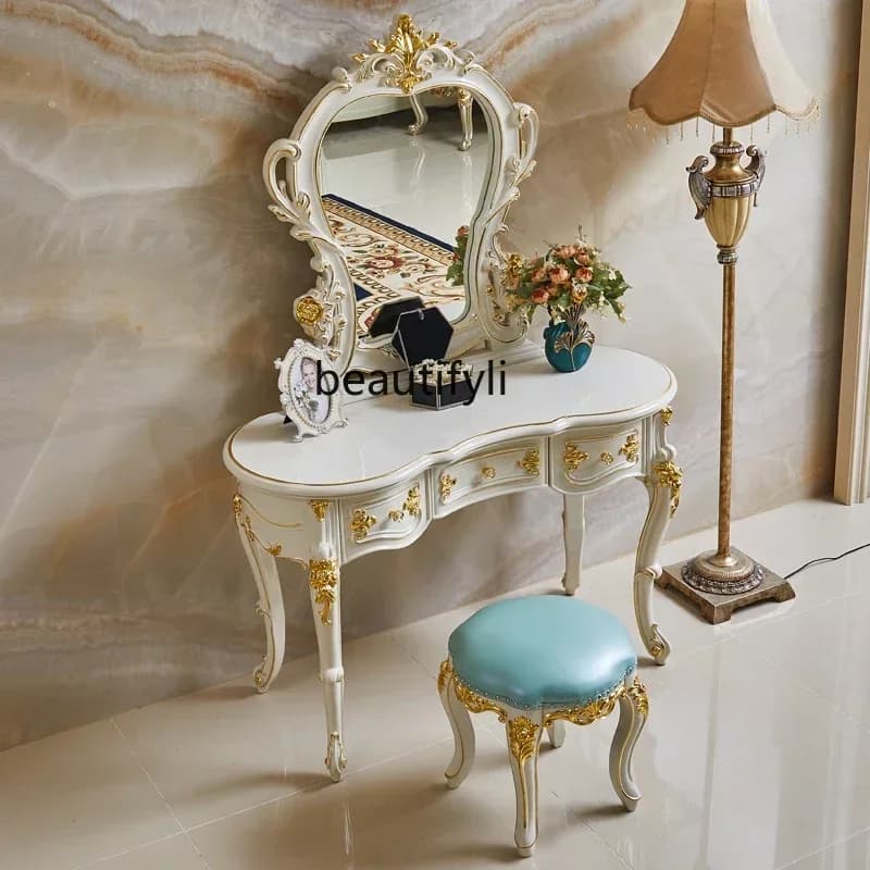 35European-style all-solid wood dresser, bedroom carved gold makeup table, small apartment, makeup tableSSS