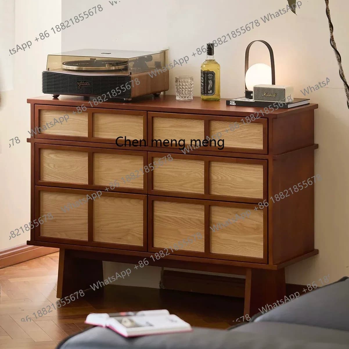 X  Medieval solid wood six-chest cabinet, living room storage against the wall, bedroom drawer storage, retro, cabinet
