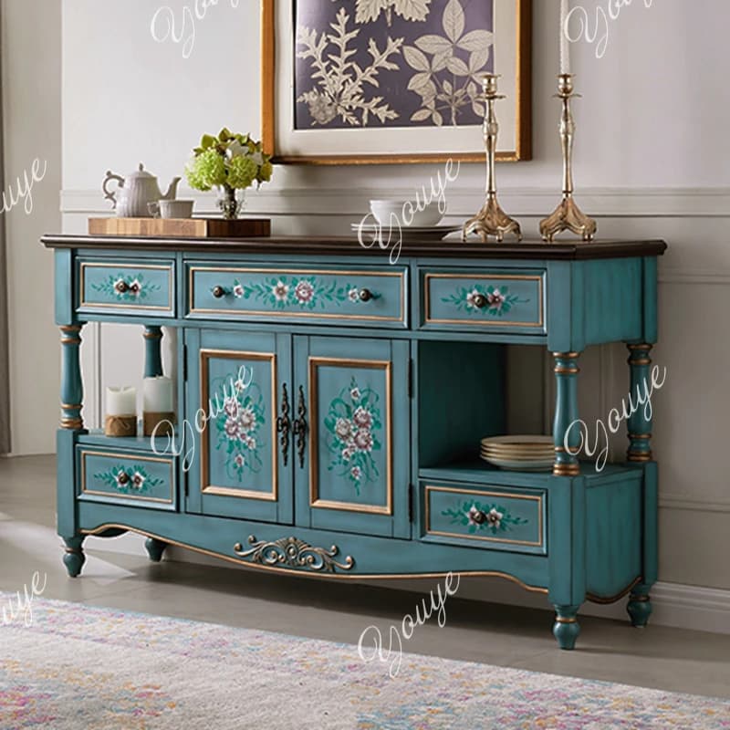 Side cabinet Solid wood American rural entrance cabinet Painted storage