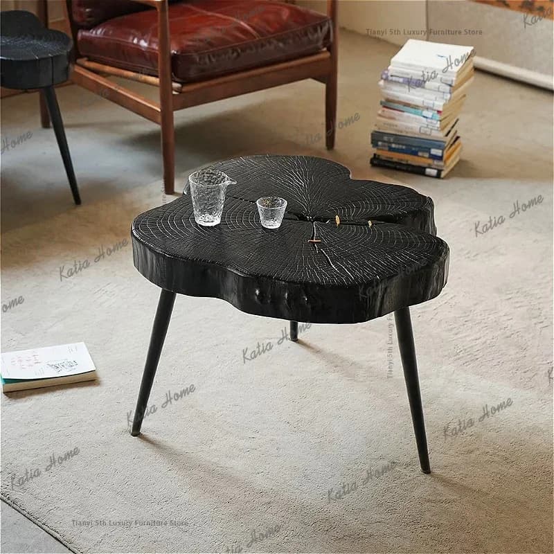 ld Nordic Wabi Sabi Style Solid Wood Side Tables Modern   Carbonized Log Balcony Tea Table Homestay Home Furniture
