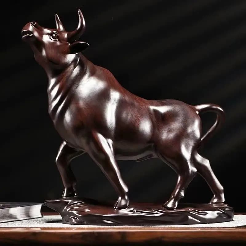 Ebony Carving Zodiac Ox Wealthy Solid Wood Decorative Accessories, Lucky Home Decoration Craft Gifts
