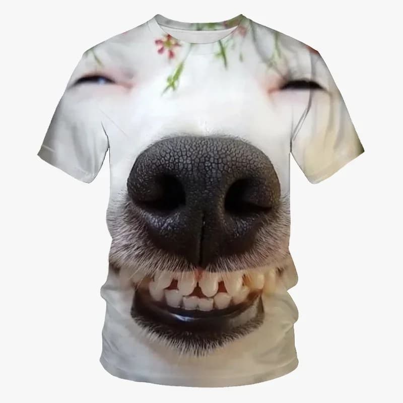 Funny Dog Face 3D Print T-shirt Cool Animal Graphic Crew Neck Short Sleeves Casual Fashion Men's T-Shirt Summer Tops Street Tees