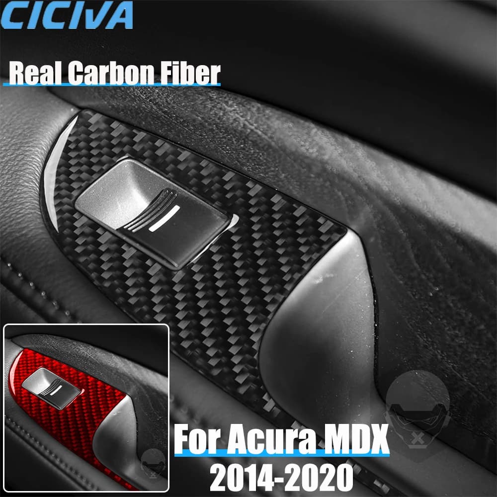 Real Carbon Fiber Car Accessories Rear Door Window Lift Cover Soft Sticker For Acura MDX 2014 2015 2016 2017 2018 2019 2020