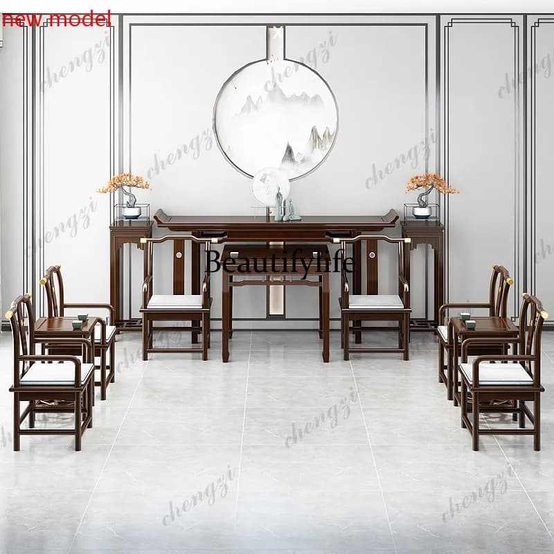 DD182Zhongtang six-piece set of all-solid wood classical rural table